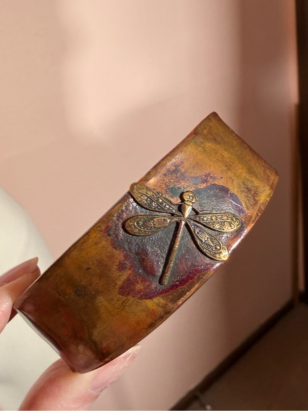 Vintage Boho Heavy Copper Designer Dragonfly Southwestern Wide cuff Bracelet - Picture 3 of 17